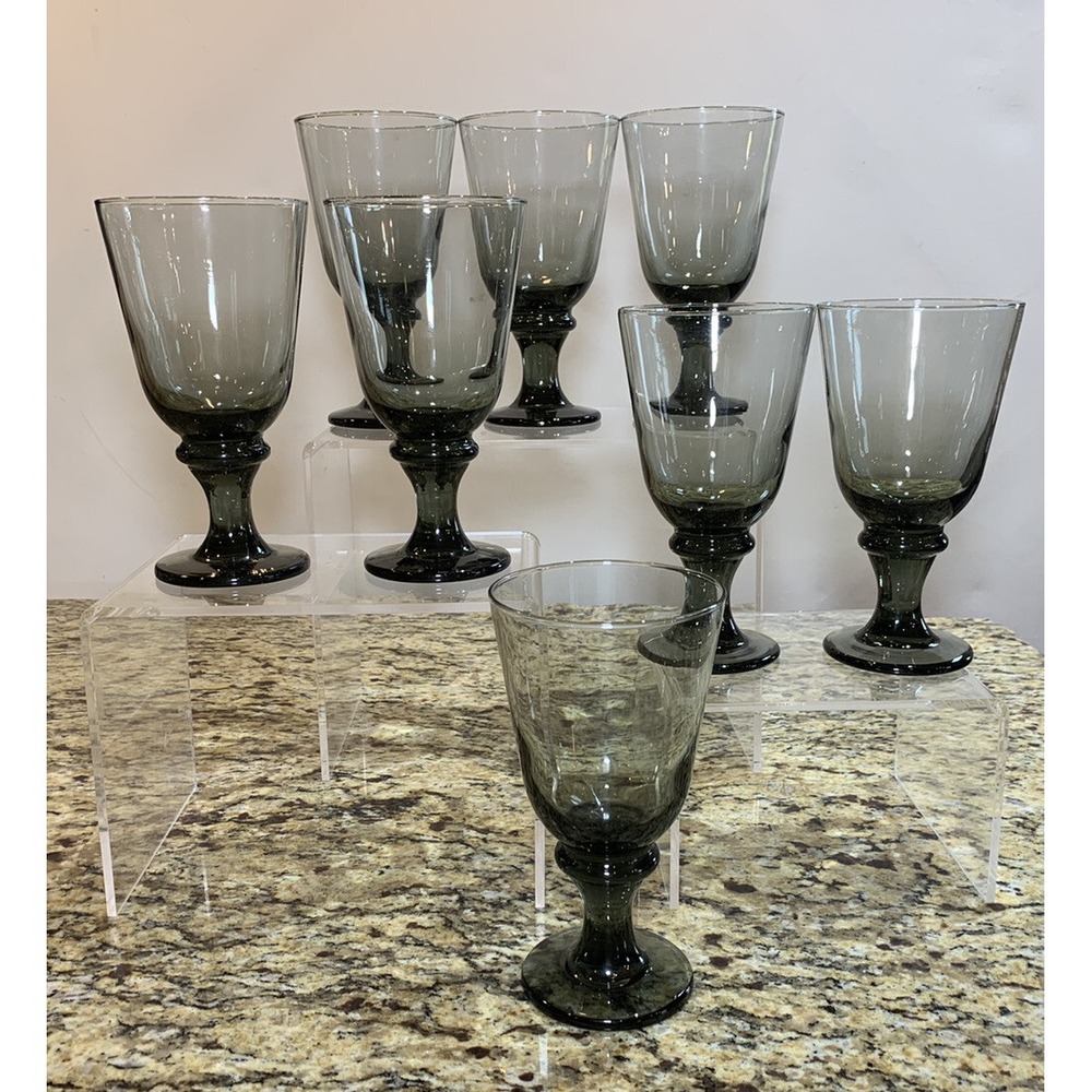 Vintage Libbey Nova Black Glasses Goblets Set‎ Of 8
